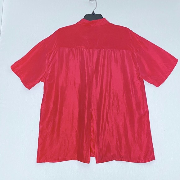 Anne Pinkerton Womens Shirt Large Red Silk Short Sleeves Breast Pocket - Picture 4 of 8